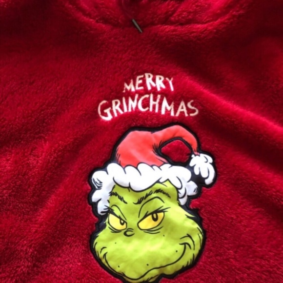 Merry Grinchmas Red Holiday Sherpa Cropped Sweater - Picture 2 of 5